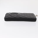 CHANEL Cambon Line Long Wallet Calf Skin Black Silver CC Auth ac3882-3