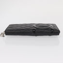 CHANEL Cambon Line Long Wallet Calf Skin Black Silver CC Auth ac3882-4
