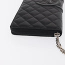 CHANEL Cambon Line Long Wallet Calf Skin Black Silver CC Auth ac3882-5