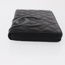 CHANEL Cambon Line Long Wallet Calf Skin Black Silver CC Auth ac3882-6