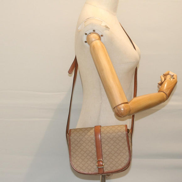 CELINE Macadam Canvas Shoulder Bag Beige Auth ai726