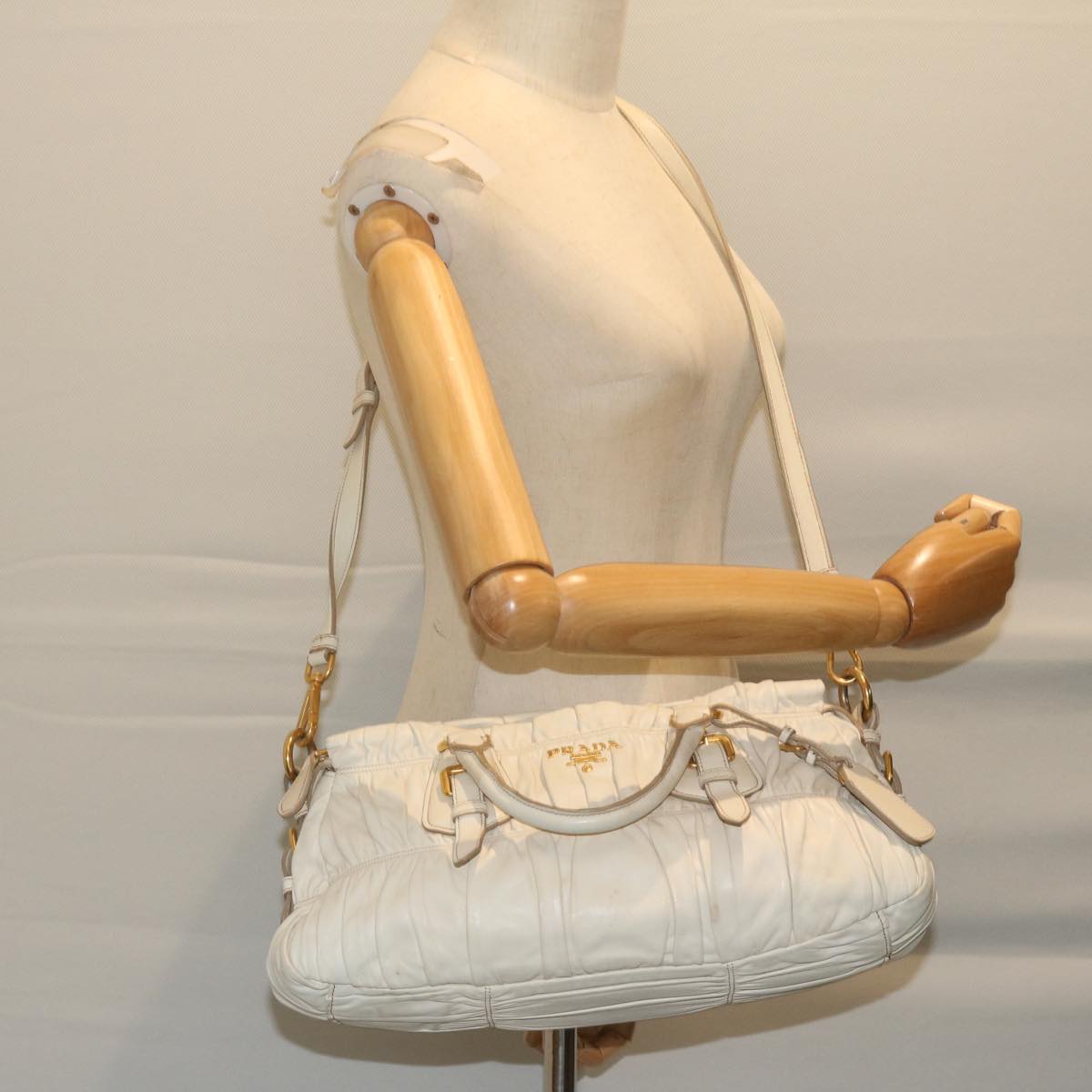 PRADA Hand Bag Leather 2way White Auth ai753