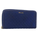 PRADA Wallet Leather Nylon Blue Gold Auth am10008-1
