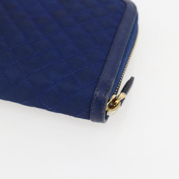 PRADA Wallet Leather Nylon Blue Gold Auth am10008