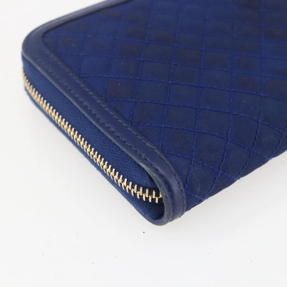 PRADA Wallet Leather Nylon Blue Gold Auth am10008