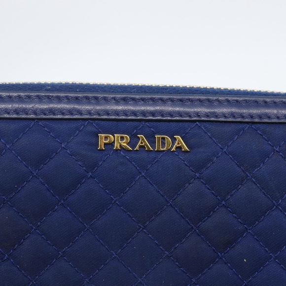 PRADA Wallet Leather Nylon Blue Gold Auth am10008