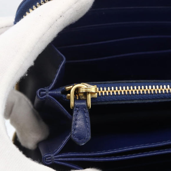 PRADA Wallet Leather Nylon Blue Gold Auth am10008