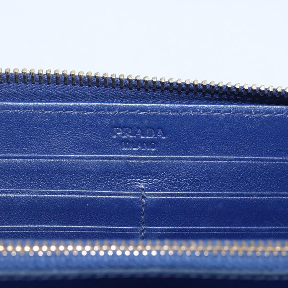 PRADA Wallet Leather Nylon Blue Gold Auth am10008
