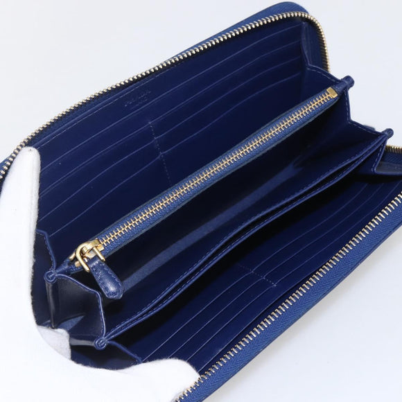 PRADA Wallet Leather Nylon Blue Gold Auth am10008