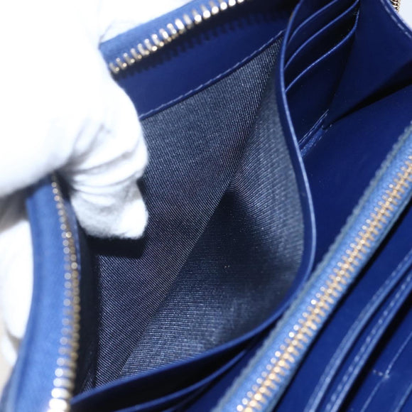 PRADA Wallet Leather Nylon Blue Gold Auth am10008