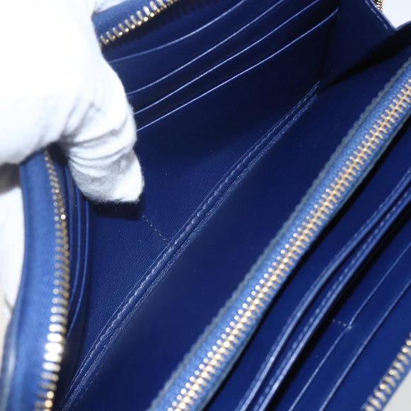 PRADA Wallet Leather Nylon Blue Gold Auth am10008