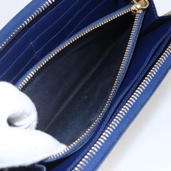 PRADA Wallet Leather Nylon Blue Gold Auth am10008