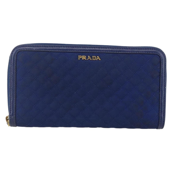 PRADA Wallet Leather Nylon Blue Gold Auth am10008