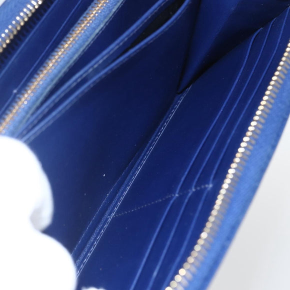 PRADA Wallet Leather Nylon Blue Gold Auth am10008