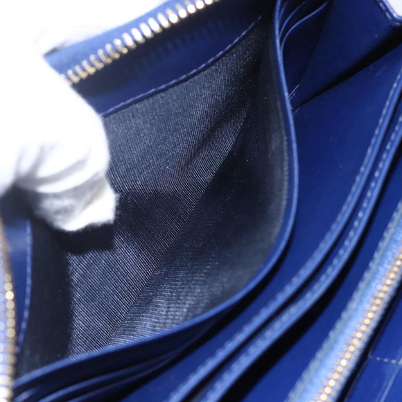 PRADA Wallet Leather Nylon Blue Gold Auth am10008