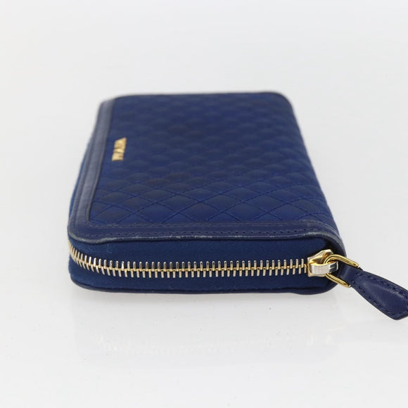 PRADA Wallet Leather Nylon Blue Gold Auth am10008