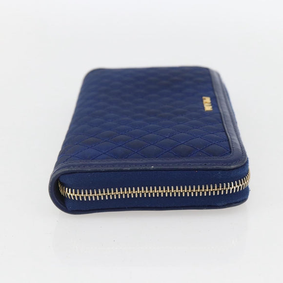PRADA Wallet Leather Nylon Blue Gold Auth am10008