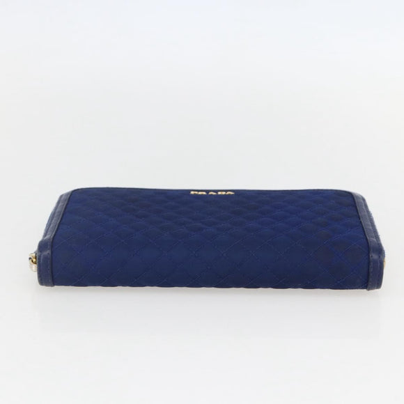 PRADA Wallet Leather Nylon Blue Gold Auth am10008