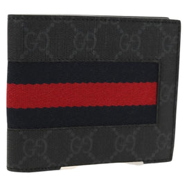 GUCCI GG Supreme Sherry Line Wallet PVC Black Navy 408826 Auth am10010V