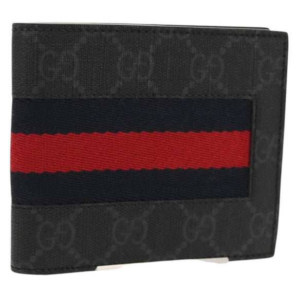 GUCCI GG Supreme Sherry Line Wallet PVC Black Navy 408826 Auth am10010V