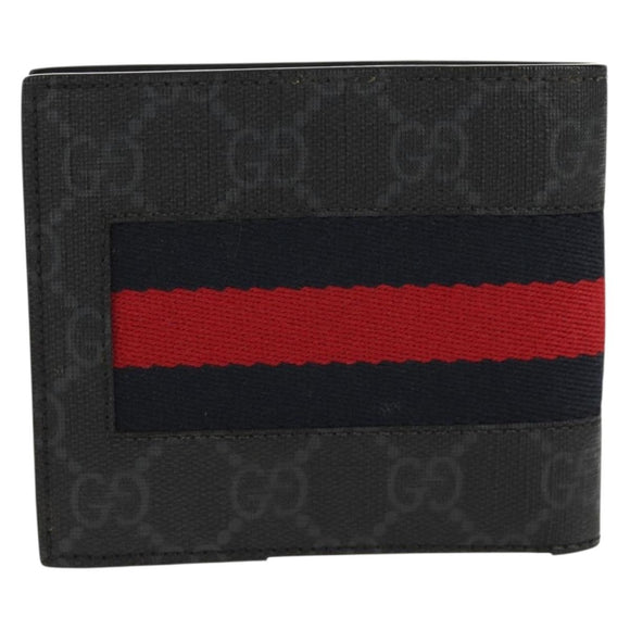 GUCCI GG Supreme Sherry Line Wallet PVC Black Navy 408826 Auth am10010V