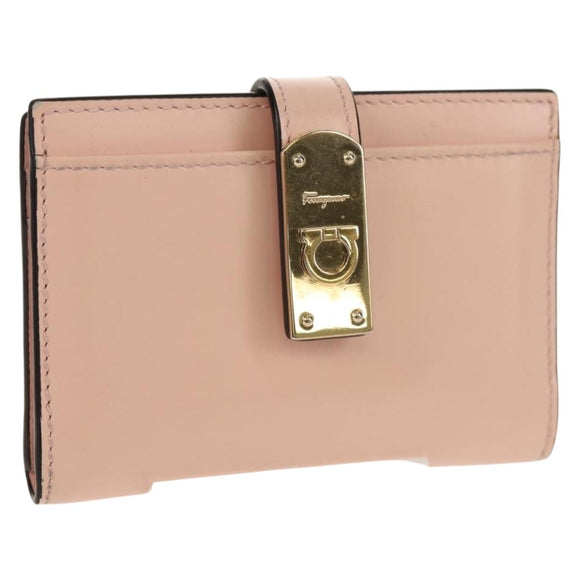 Salvatore Ferragamo Gancini Card Case Leather Pink Gold Auth am10013V
