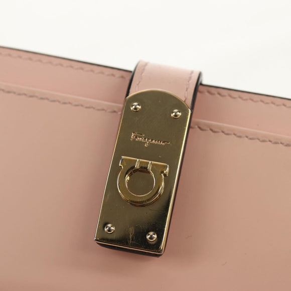 Salvatore Ferragamo Gancini Card Case Leather Pink Gold Auth am10013V