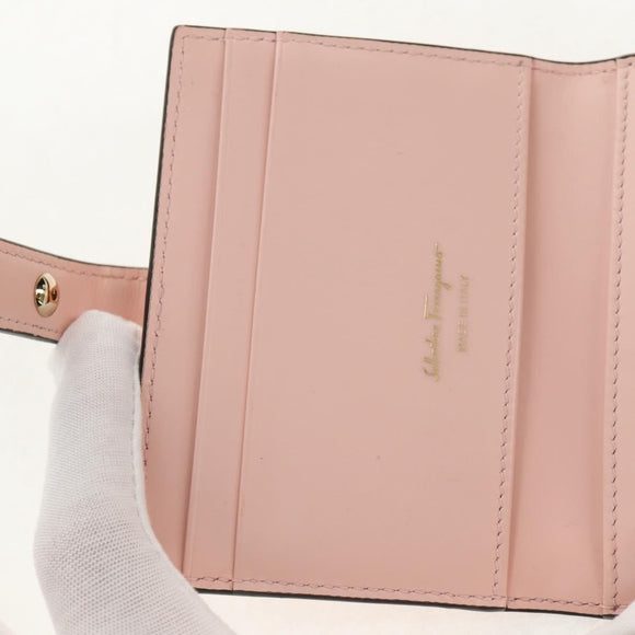 Salvatore Ferragamo Gancini Card Case Leather Pink Gold Auth am10013V
