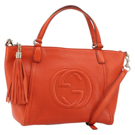 GUCCI Soho Hand Bag Leather 2way Orange Gold 369176 Auth am10017V