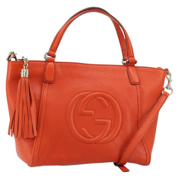GUCCI Soho Hand Bag Leather 2way Orange Gold 369176 Auth am10017V
