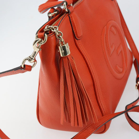 GUCCI Soho Hand Bag Leather 2way Orange Gold 369176 Auth am10017V