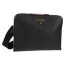 PRADA Shoulder Bag Safiano leather Black Gold Auth am10022V-1