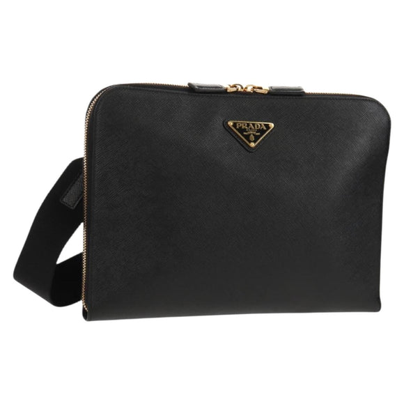 PRADA Shoulder Bag Safiano leather Black Gold Auth am10022V