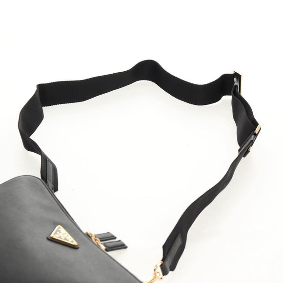 PRADA Shoulder Bag Safiano leather Black Gold Auth am10022V