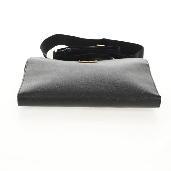 PRADA Shoulder Bag Safiano leather Black Gold Auth am10022V