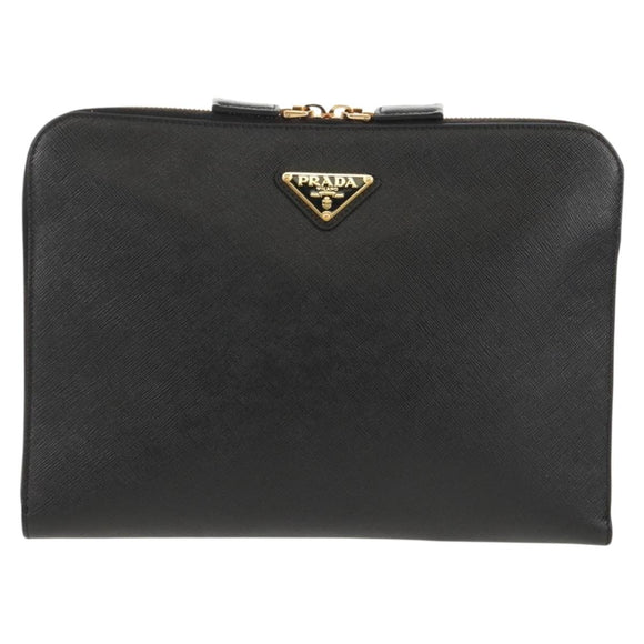 PRADA Shoulder Bag Safiano leather Black Gold Auth am10022V