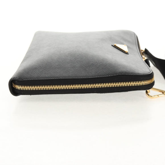 PRADA Shoulder Bag Safiano leather Black Gold Auth am10022V