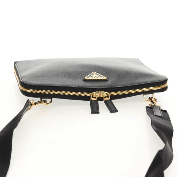 PRADA Shoulder Bag Safiano leather Black Gold Auth am10022V