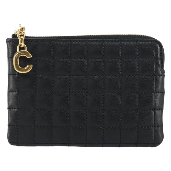 CELINE CCharm Coin Purse Leather Black Gold Auth am10025V