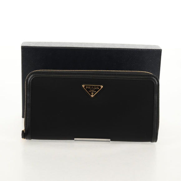 PRADA Lange Geldbörse Leder Nylon Schwarz Gold 1ML506 Auth am10026V