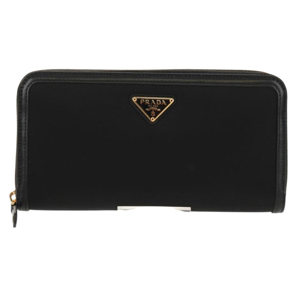 PRADA Lange Geldbörse Leder Nylon Schwarz Gold 1ML506 Auth am10026V