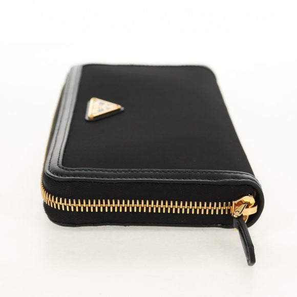 PRADA Lange Geldbörse Leder Nylon Schwarz Gold 1ML506 Auth am10026V