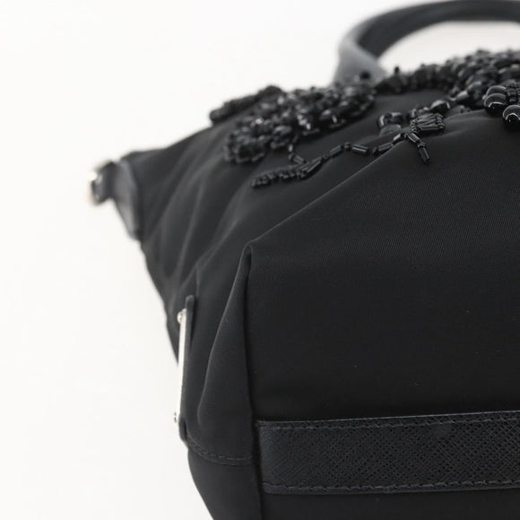 PRADA Beads Hand Bag Nylon Black Silver Auth am10030V