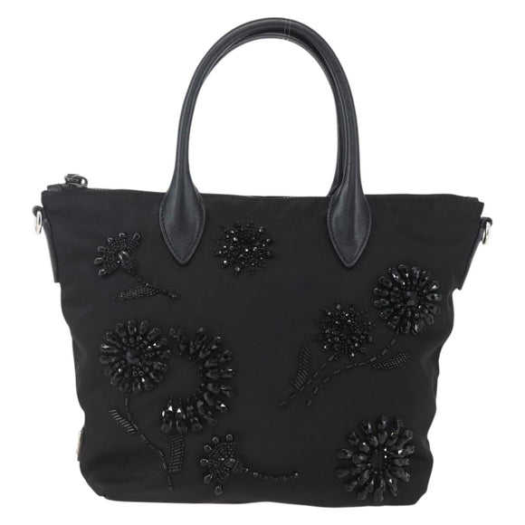 PRADA Beads Hand Bag Nylon Black Silver Auth am10030V
