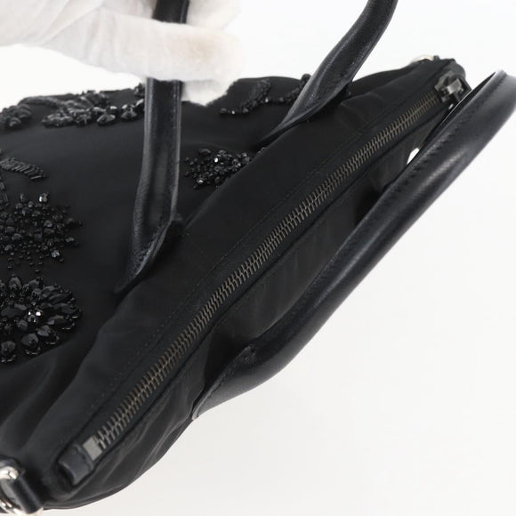 PRADA Beads Hand Bag Nylon Black Silver Auth am10030V