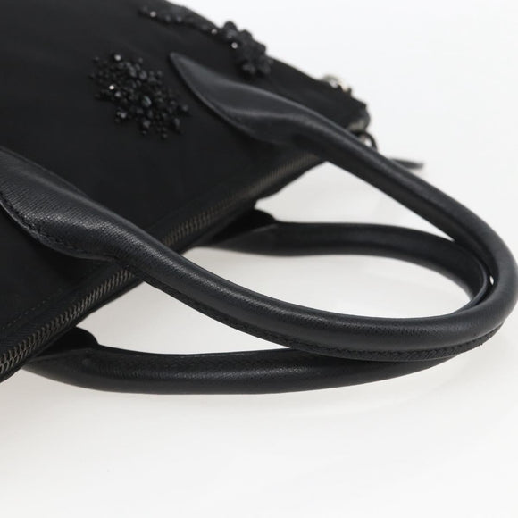 PRADA Beads Hand Bag Nylon Black Silver Auth am10030V