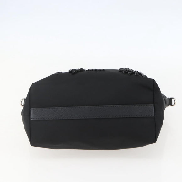 PRADA Beads Hand Bag Nylon Black Silver Auth am10030V