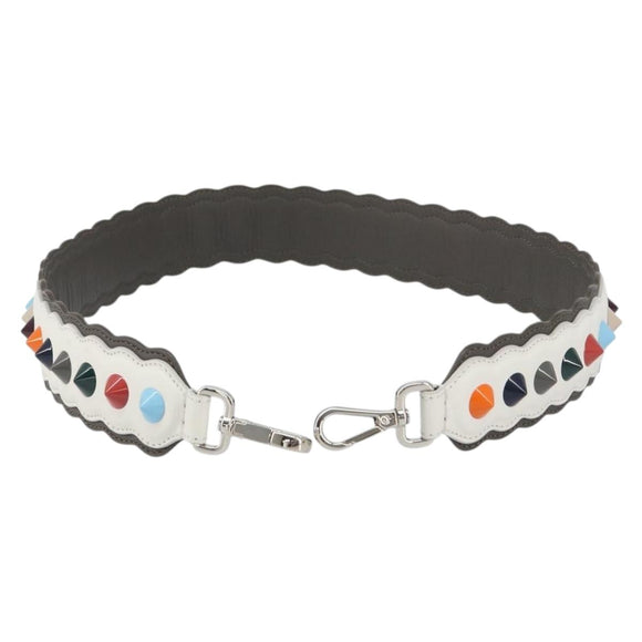 FENDI Studs Shoulder Strap Leather 31.5"" White Auth am10032