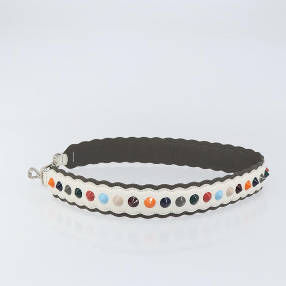 FENDI Studs Shoulder Strap Leather 31.5"" White Auth am10032