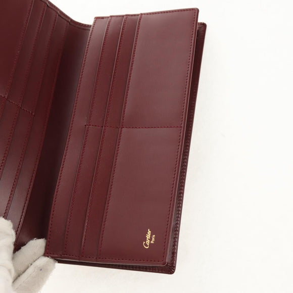 CARTIER Pasha Long Wallet Leather Bordeaux Gold Auth am10035V